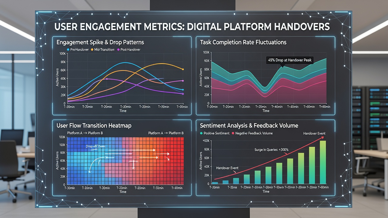 Heatmap visualization of user activity by region and device type following a digital platform transition